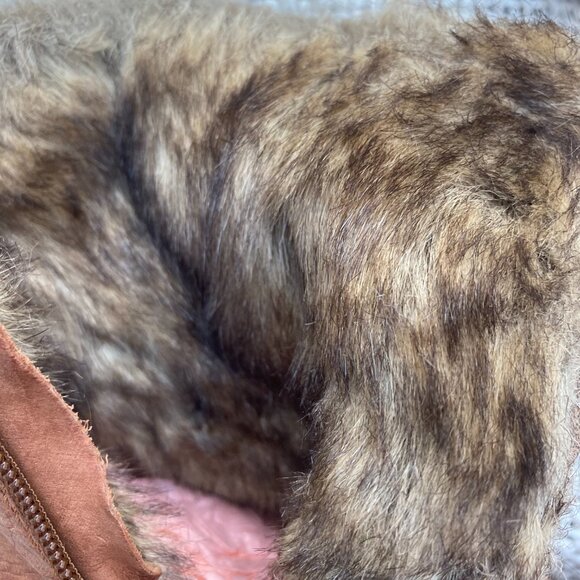 Calvin Klein Odelle Y2K tan leather faux fur lined wedge boots 9.5 - Picture 8 of 11